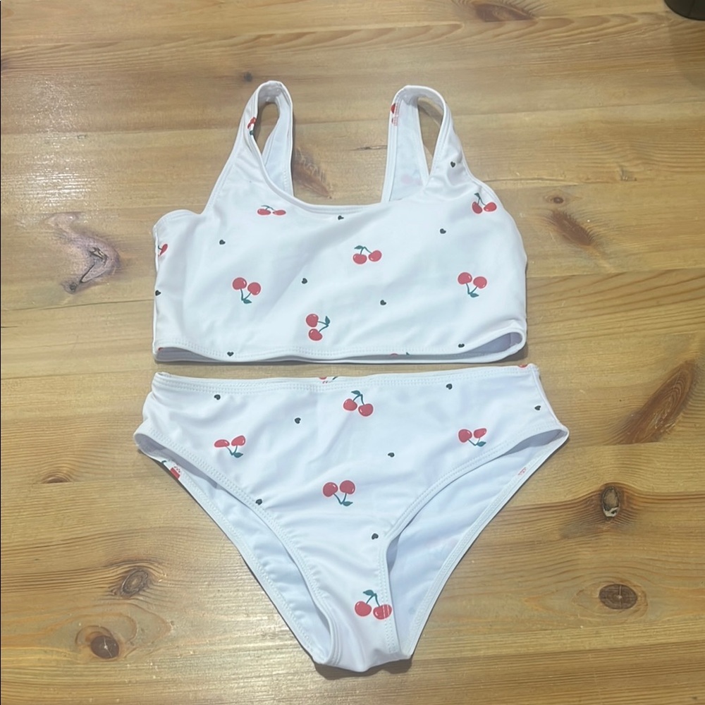 SHEIN White and Red Cherry Print Bikini